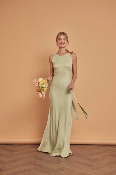 Coco Satin Dress - Sage Green - Maids to Measure