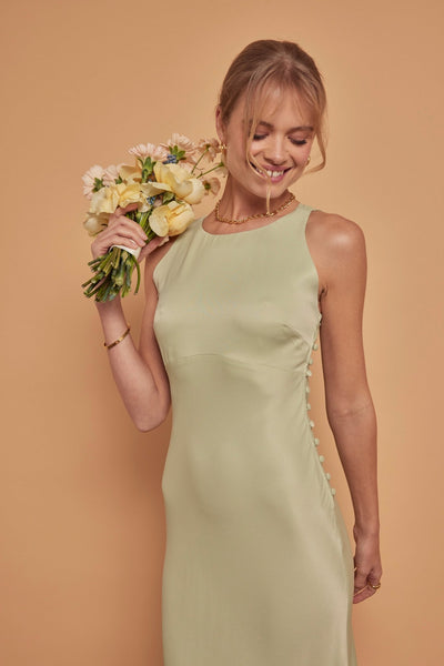 Coco Satin Dress - Sage Green - Maids to Measure