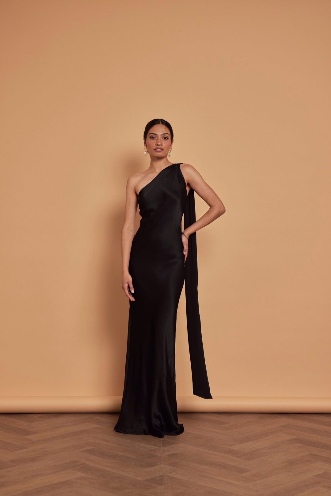 Cressida Satin Asymmetric Dress - Black, 14 / Black Cressida Satin Asymmetric Dress - Black, 14 / Black