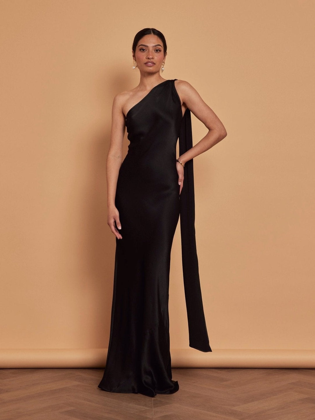 black bridesmaid dress Cressida Satin Asymmetric Dress