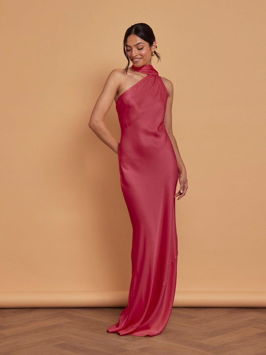 Cressida Satin Asymmetric Dress - Burgundy - 6 / Burgundy
