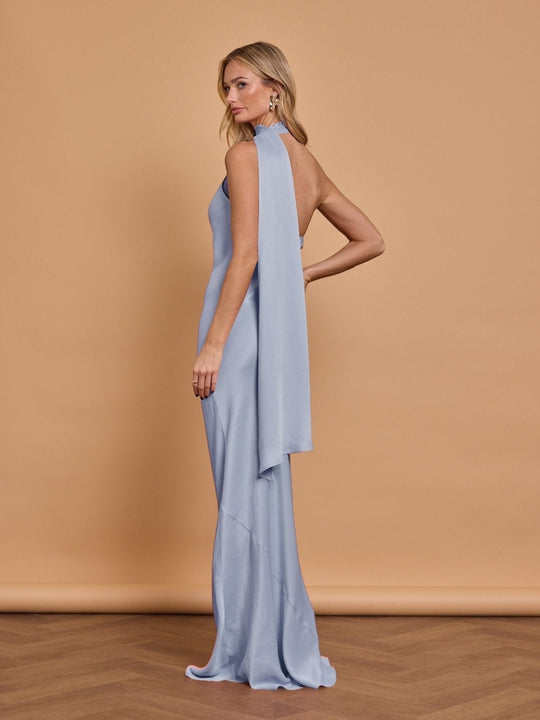 Cressida Satin Asymmetric Dress - Duck Egg - Maids to Measure