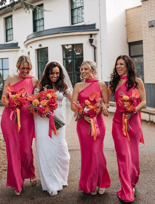 Cressida Satin Asymmetric Dress - Hot Pink - Maids to Measure