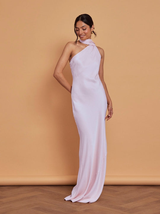 Cressida Satin Asymmetric Dress - Lilac - 6 / Lilac
