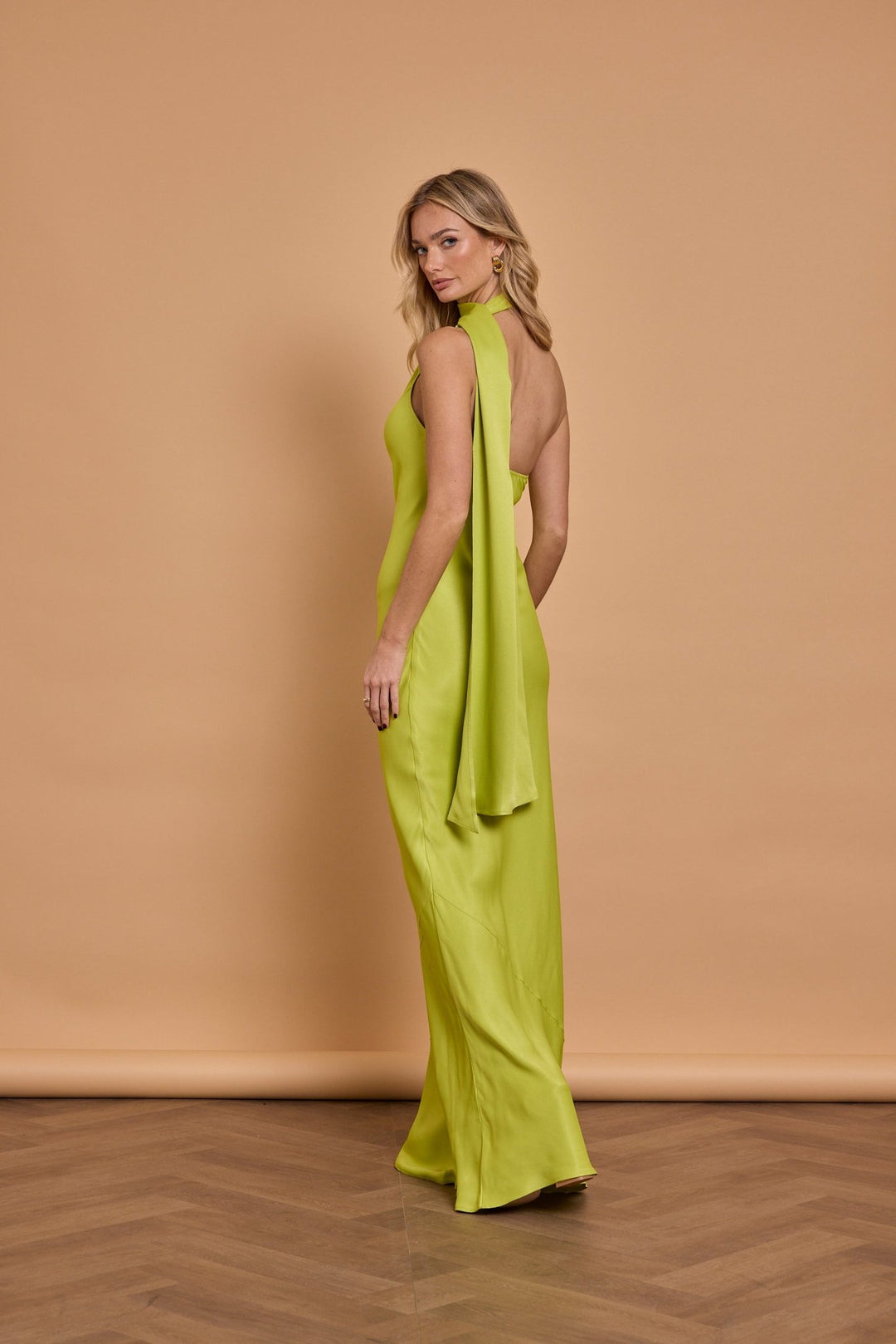 Cressida Satin Asymmetric Dress - Lime Green, 6 / Lime Green Cressida Satin Asymmetric Dress - Lime Green, 6 / Lime Green