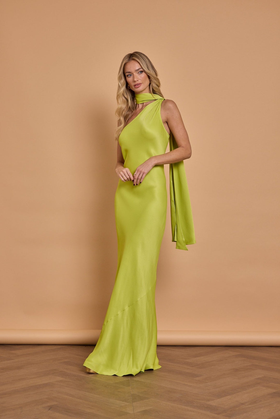 Cressida Satin Asymmetric Dress - Lime Green, 6 / Lime Green Cressida Satin Asymmetric Dress - Lime Green, 6 / Lime Green