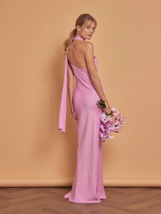 Cressida Satin Asymmetric Dress - Orchid Pink - Maids to Measure