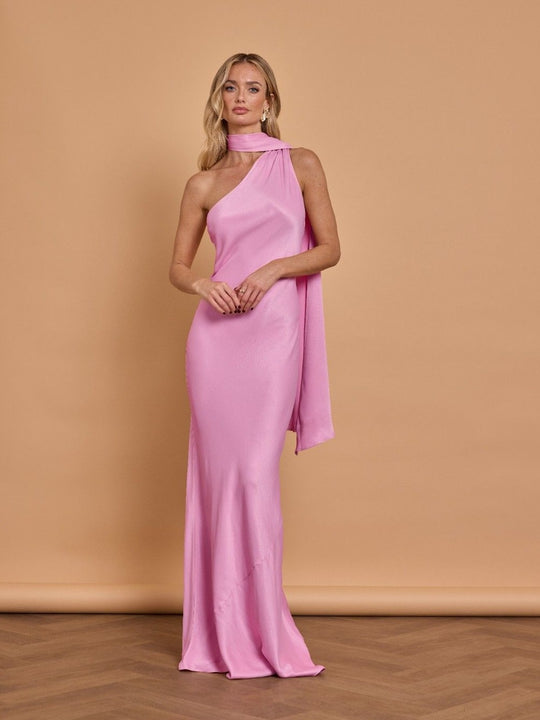 Cressida Satin Asymmetric Dress - Orchid Pink - 6 / Orchid