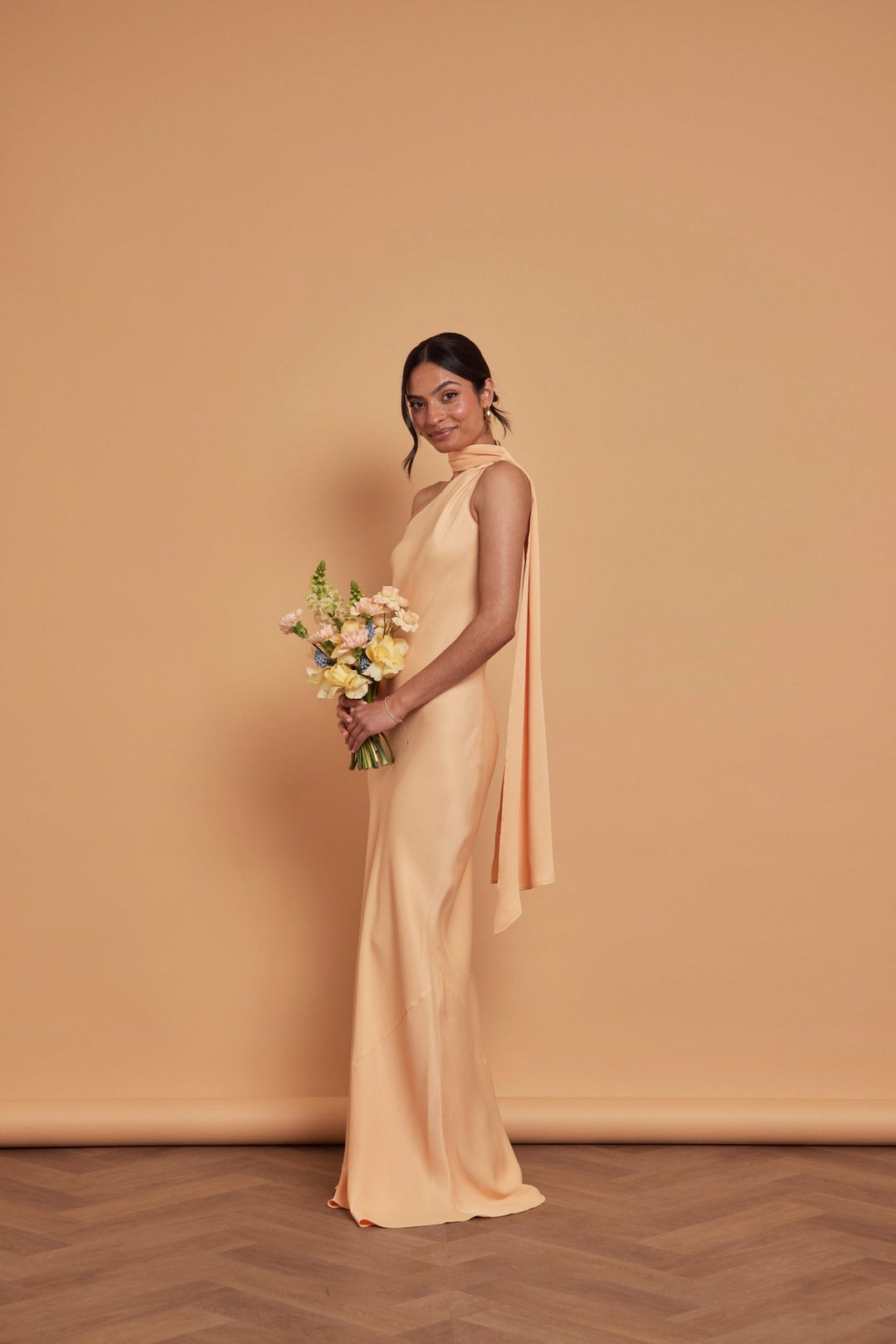 Cressida Satin Asymmetric Dress - Peach, 6 / Peach Cressida Satin Asymmetric Dress - Peach, 6 / Peach