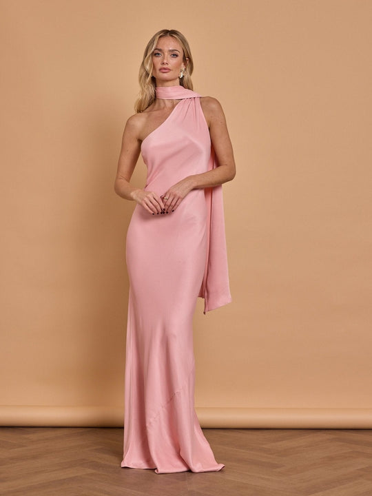 Cressida Satin Asymmetric Dress - Rose Pink - 6 / Rose Pink