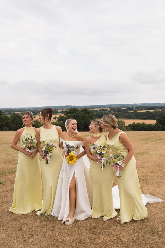 Cressida Satin Asymmetric Dress - Yellow - Maids to Measure