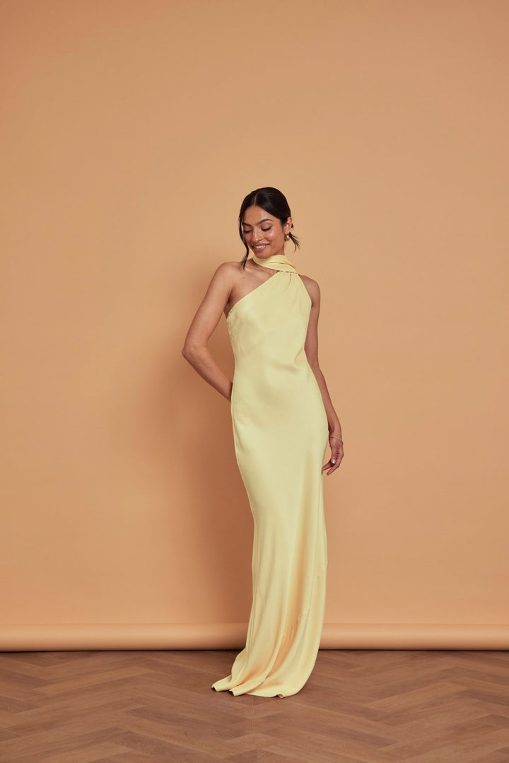 Cressida Satin Asymmetric Dress Yellow