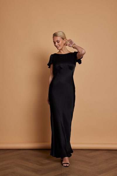 Eadie Satin Cowl Back Dress - Black - Maids to Measure