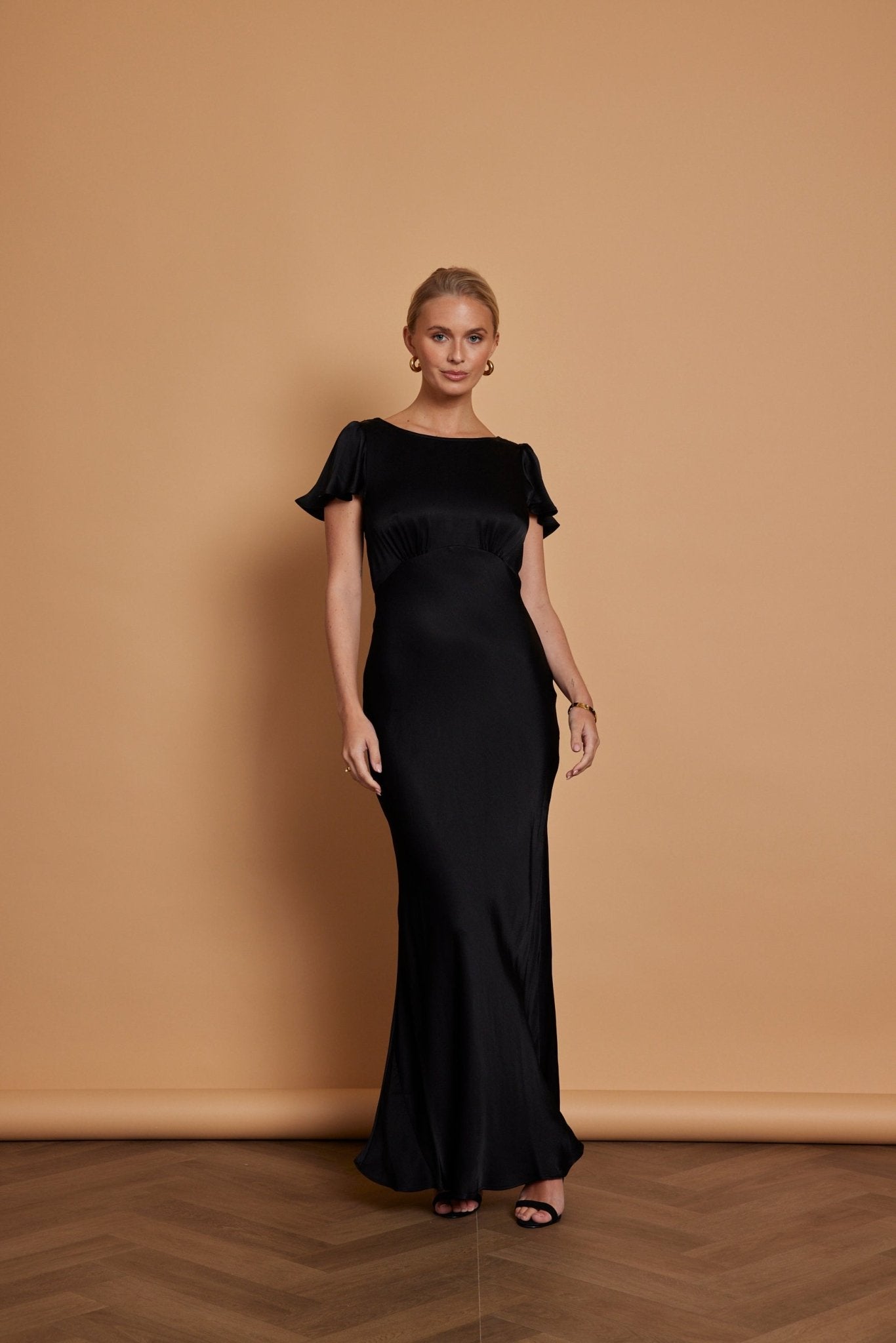 Eadie Satin Cowl Back Dress - Black - Maids to Measure