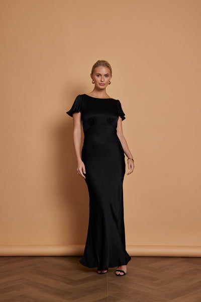 Eadie Satin Cowl Back Dress - Black - Maids to Measure