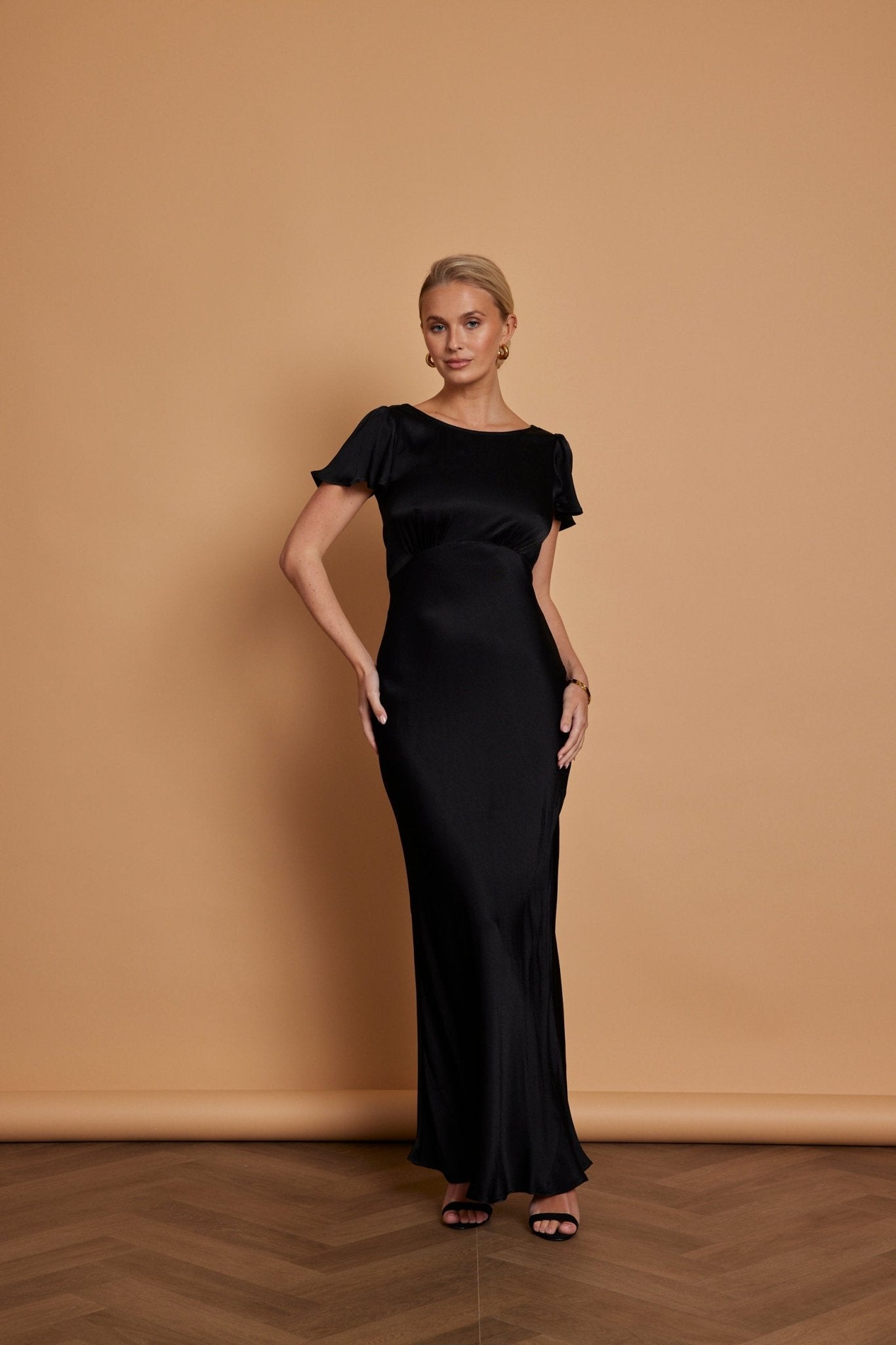 Eadie Satin Cowl Back Dress - Black - Maids to Measure