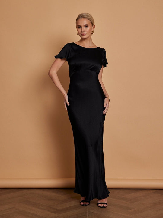 Eadie Satin Cowl Back Dress - Black - 8 / Black