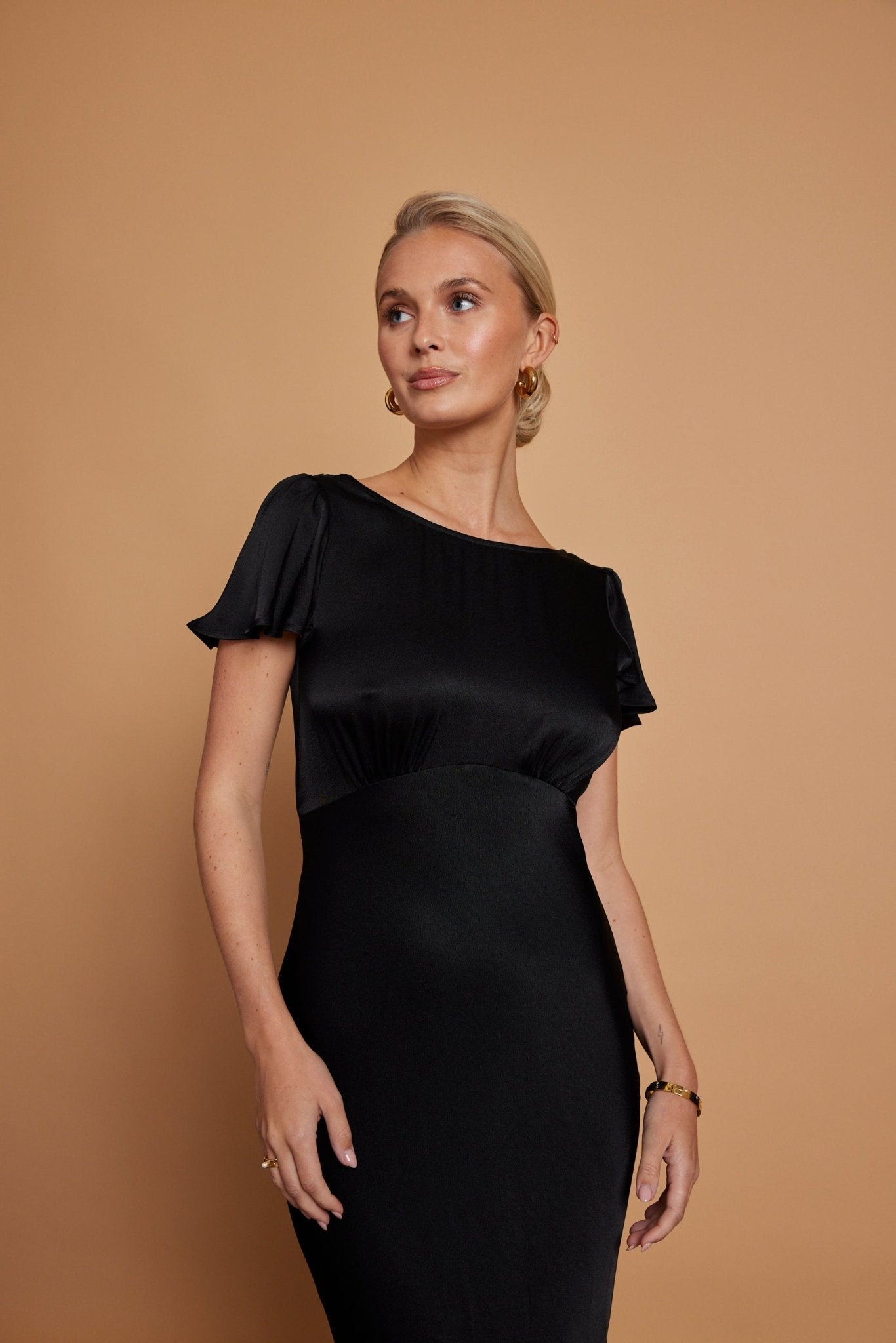 Eadie Satin Cowl Back Dress - Black - Maids to Measure