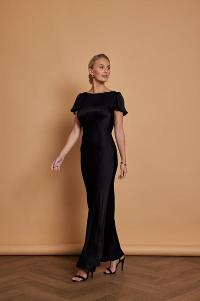 Eadie Satin Cowl Back Dress - Black - Maids to Measure