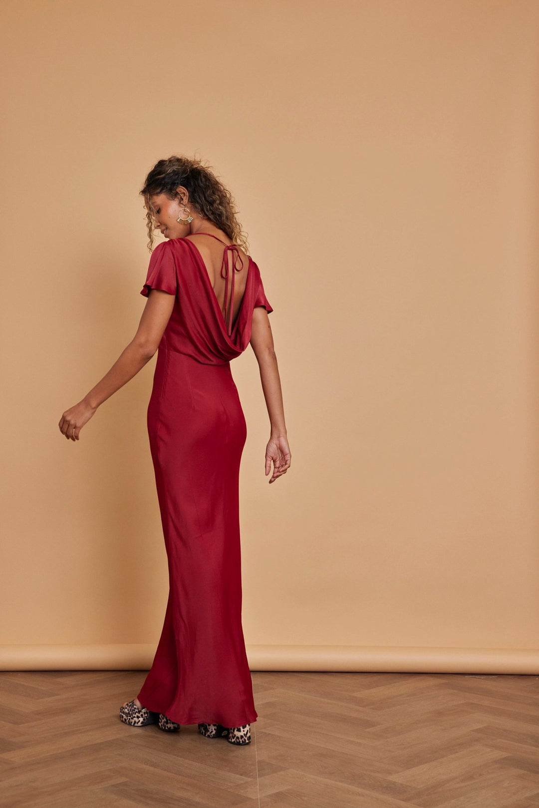 Red cowl back dress discount