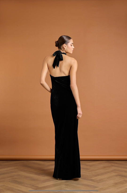 Hallie Velvet Dress - Black - Maids to Measure