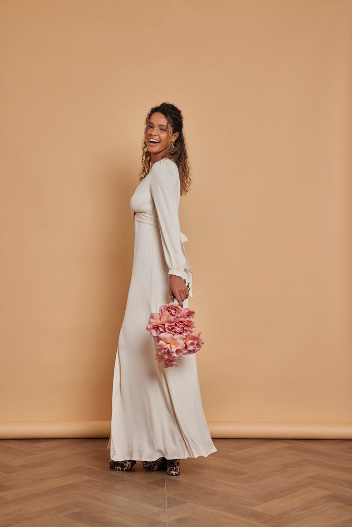 Kitty Satin V Neck Champagne Bridesmaid Dress