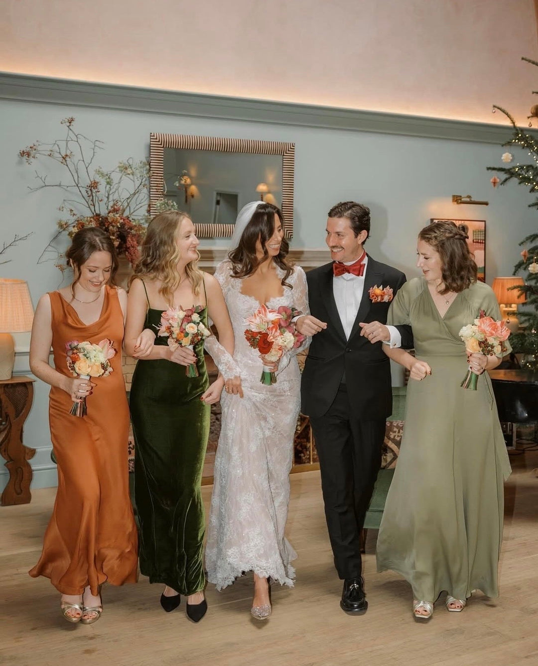 Margot Satin Wrap Bridesmaids Dress Olive Green