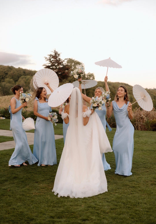 Pandy Satin Cowl Bridesmaid Dress - Cornflower Blue - Maids to Measure