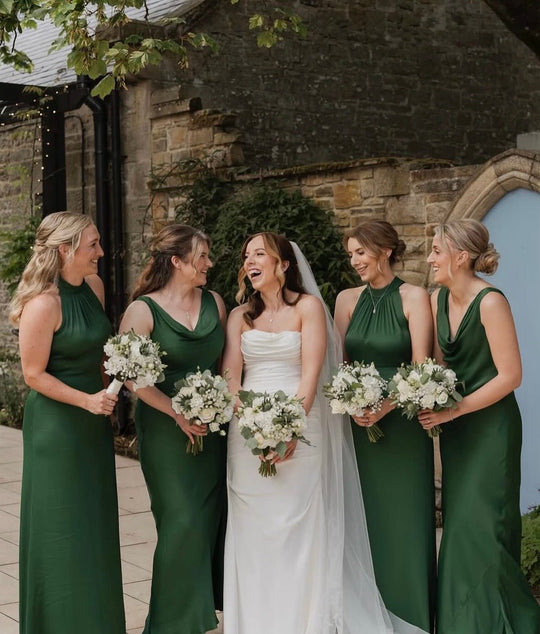 Pandy Satin Cowl Bridesmaid Dress - Emerald Green - Maids to Measure
