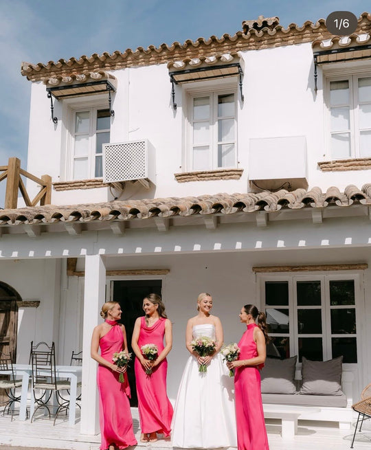 Pandy Satin Cowl Bridesmaid Dress - Hot Pink - Maids to Measure