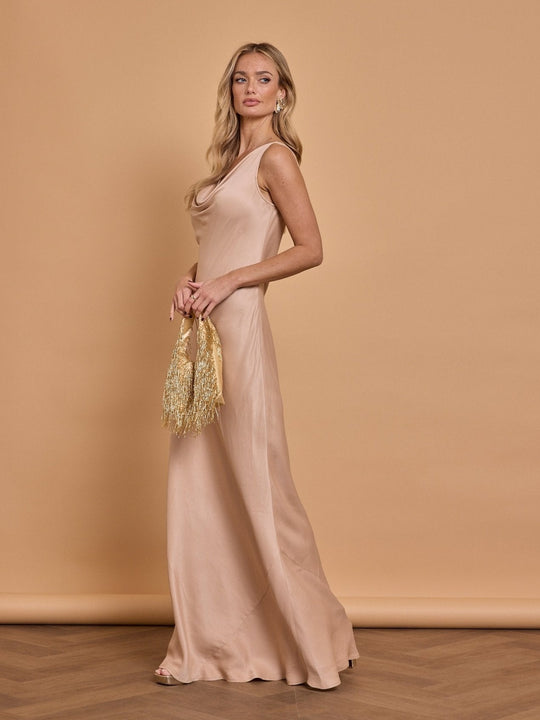 Pandy Satin Cowl Bridesmaid Dress - Mocha - Maids to Measure