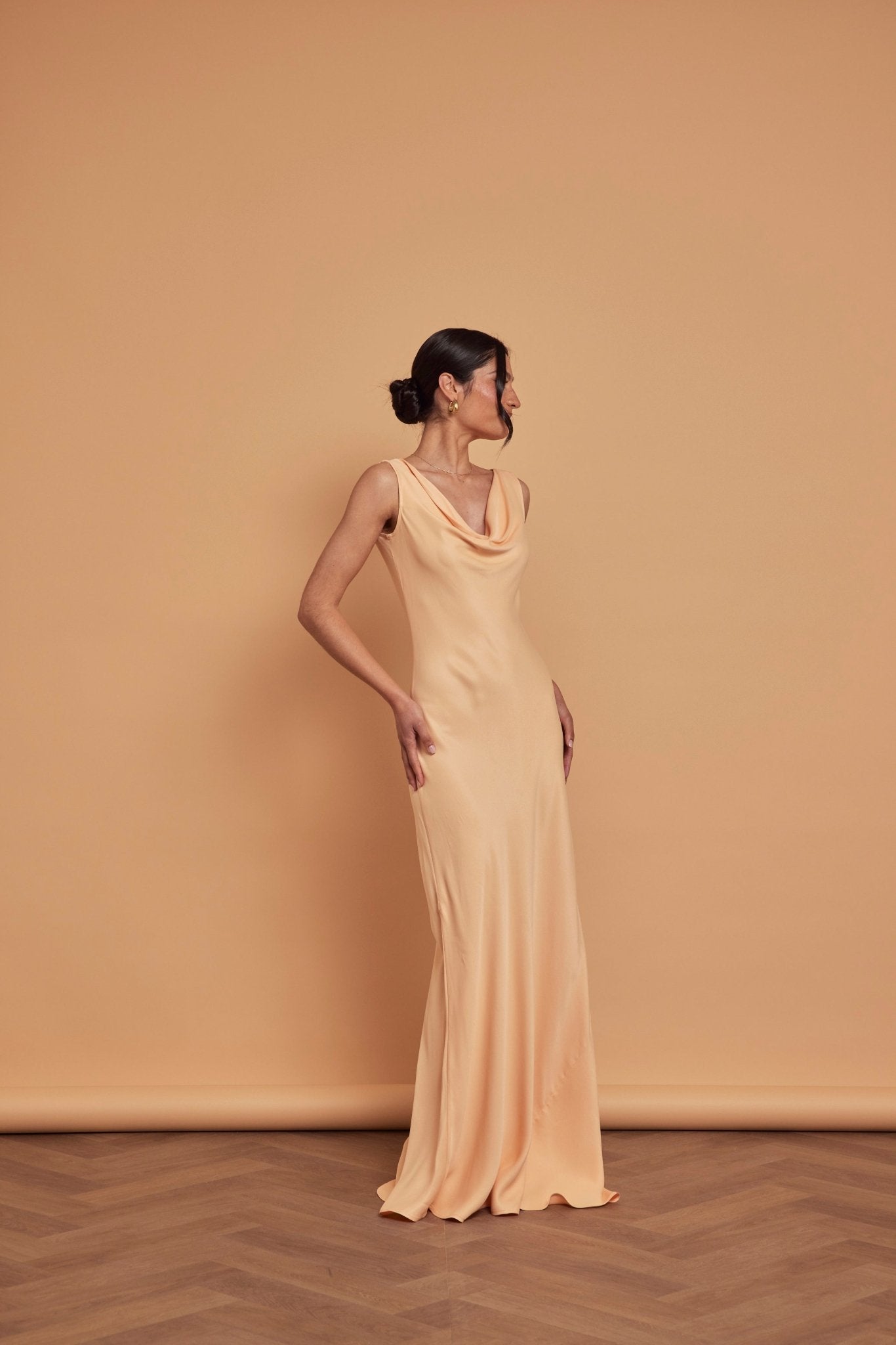 Pandy Satin Cowl Bridesmaid Dress - Peach - Maids to Measure