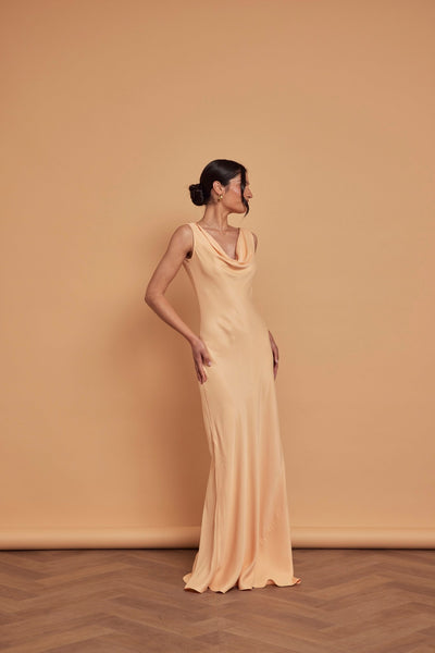 Pandy Satin Cowl Bridesmaid Dress - Peach - Maids to Measure