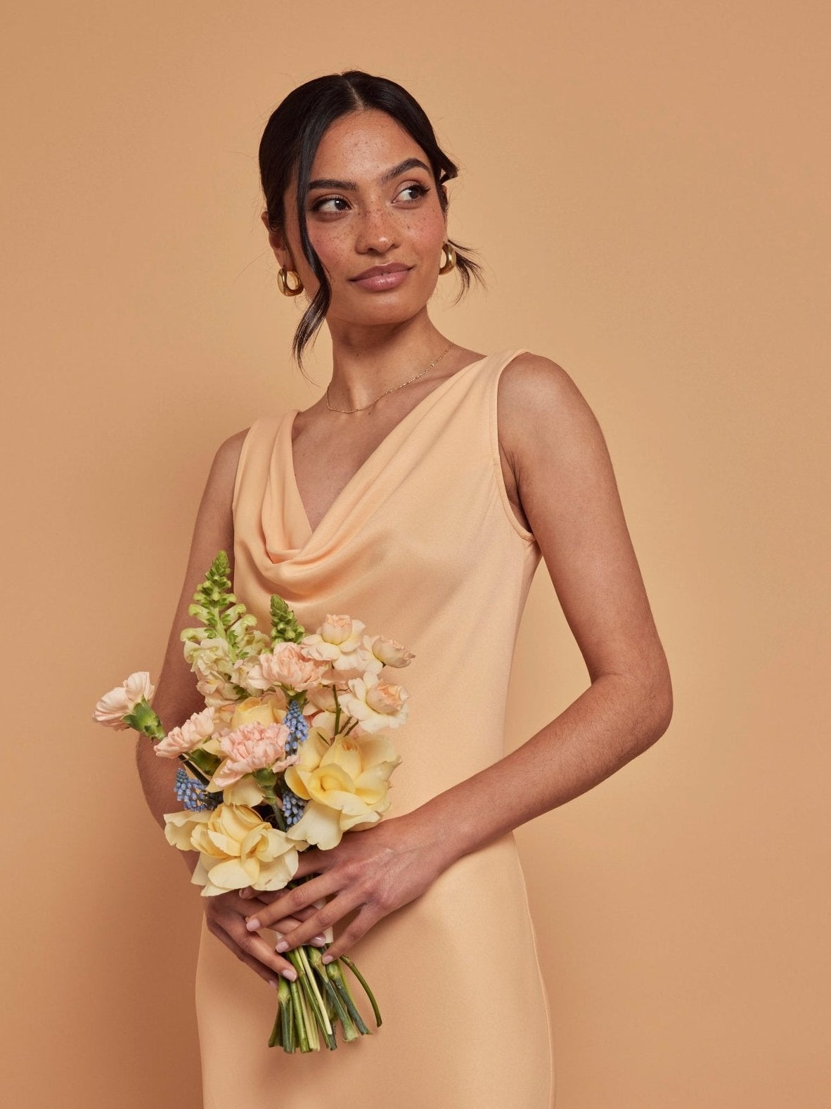 bridesmaid dresses peach and gold Gold Straps Peach Pink Chiffon Bridesmaid Dresses