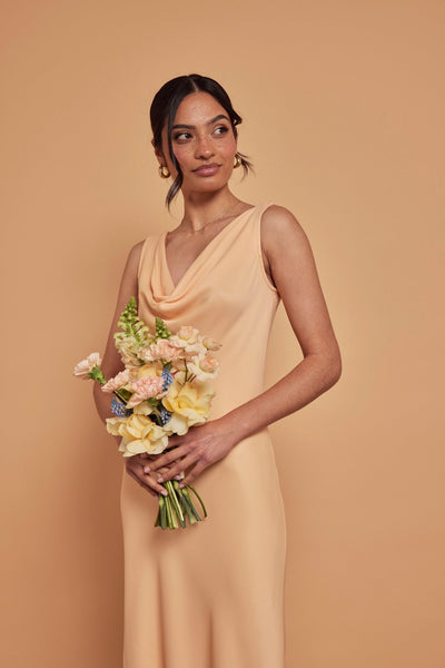 Pandy Satin Cowl Bridesmaid Dress - Peach - Maids to Measure