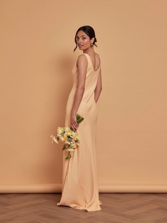 Pandy Satin Cowl Bridesmaid Dress - Peach - Maids to Measure