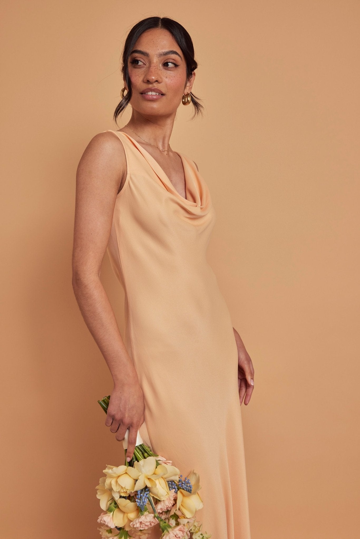 Pandy Satin Cowl Bridesmaid Dress - Peach - Maids to Measure