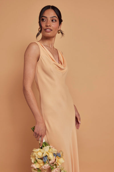 Pandy Satin Cowl Bridesmaid Dress - Peach - Maids to Measure