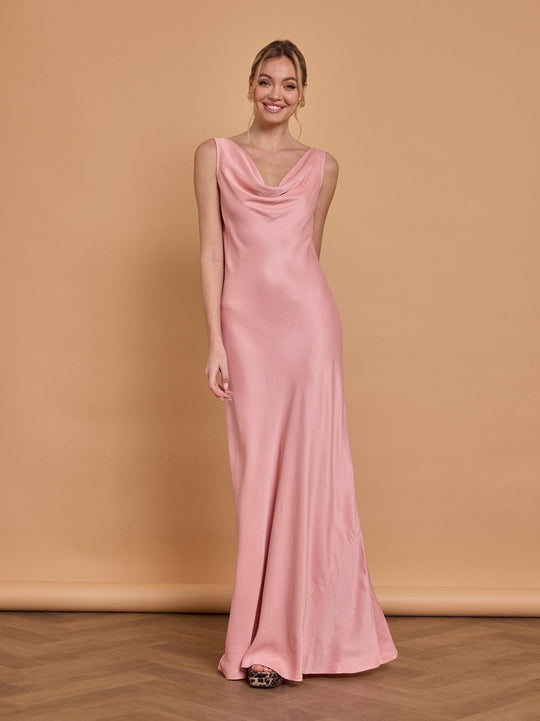 Pandy Satin Cowl Bridesmaid Dress - Rose Pink - 6 / Rose Pink