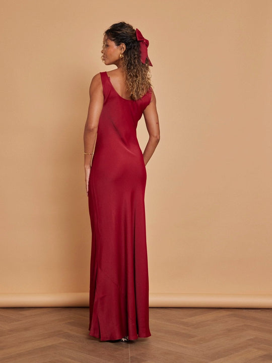Pandy Satin Cowl Dress - Burgundy - Maids to Measure