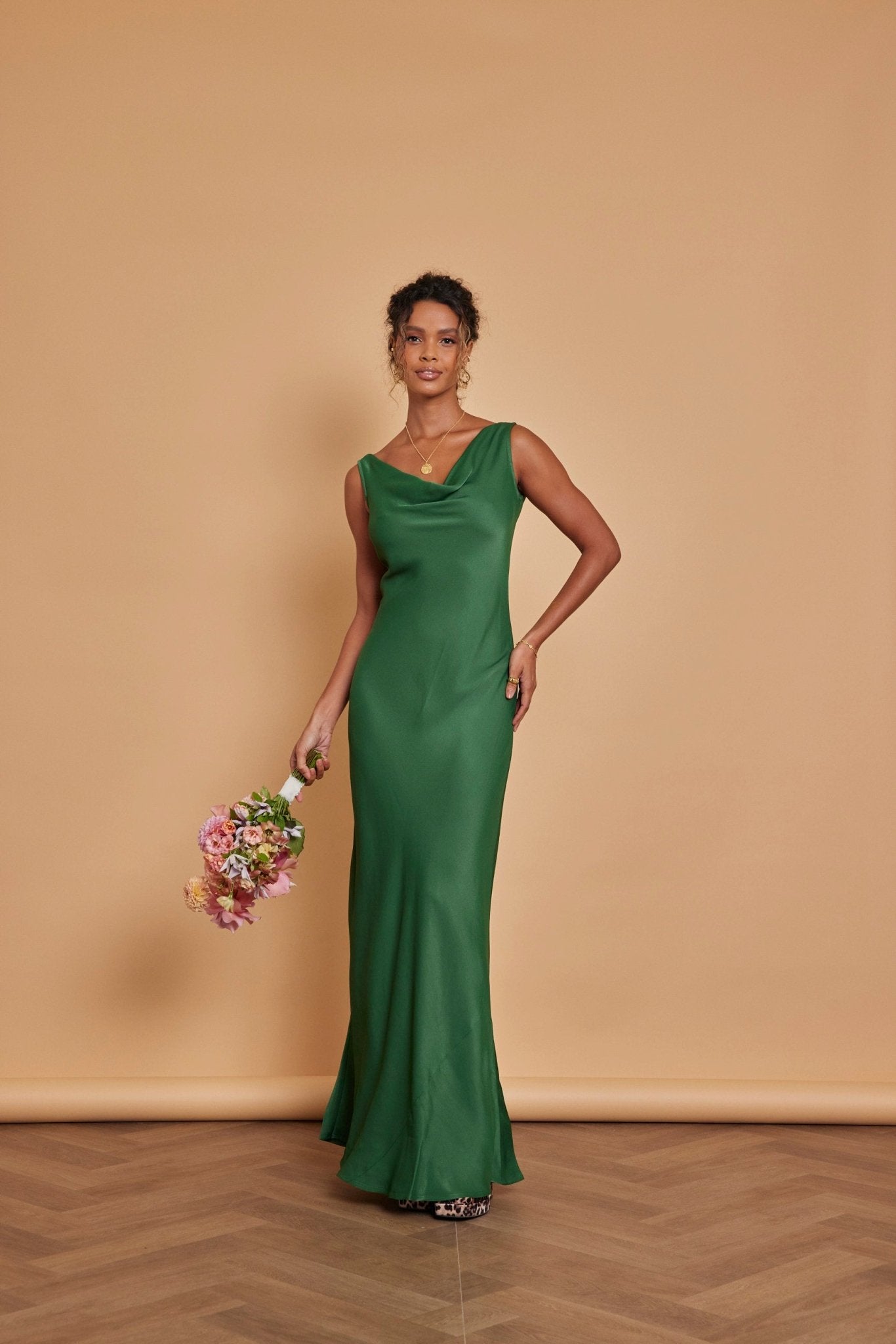Pandy Satin Cowl Bridesmaid Dress - Emerald Green, 18 / Emerald Green Pandy Satin Cowl Bridesmaid Dress - Emerald Green, 18 / Emerald Green