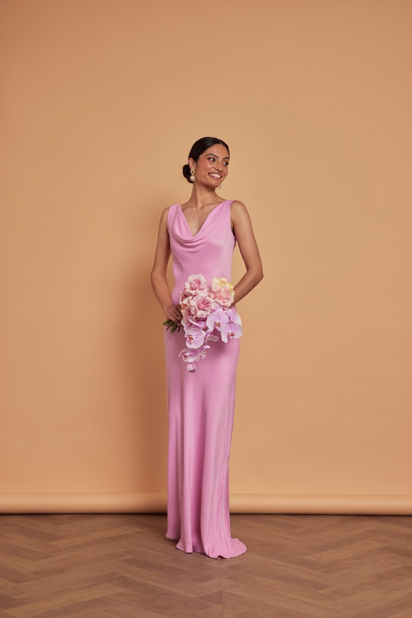 Pandy Satin Cowl Dress - Orchid Pink - Maids to Measure