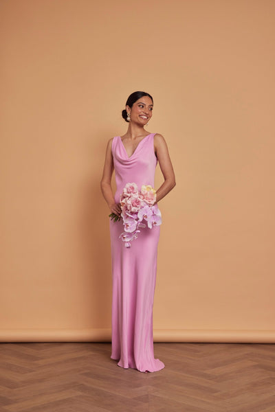 Pandy Satin Cowl Dress - Orchid Pink - Maids to Measure