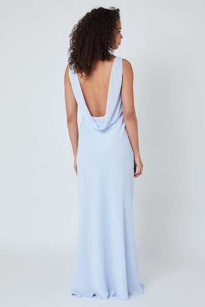 Regent Cowl Back Chiffon Dress - Cloud Blue - Maids to Measure