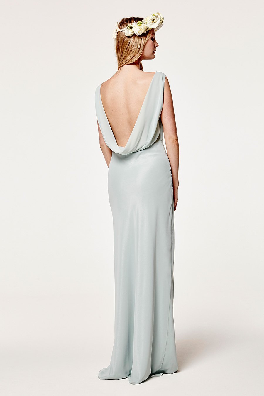 Regent Cowl Back Chiffon Dress - Misty Green - Maids to Measure