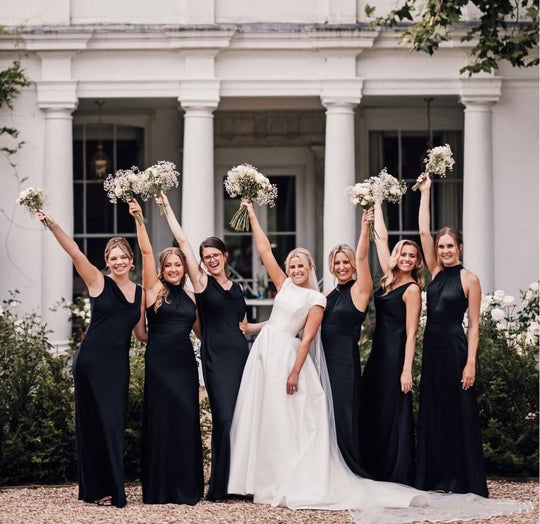 Tilly Satin High Neck Bridesmaid Dress - Black - Maids to Measure