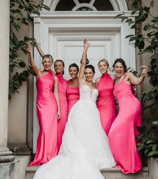 Tilly Satin High Neck Bridesmaid Dress - Hot Pink - Maids to Measure