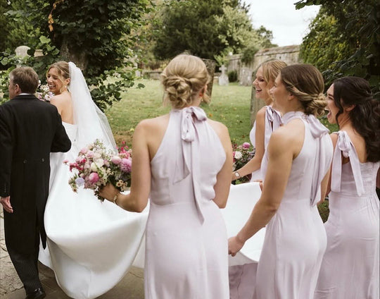 Tilly Satin High Neck Bridesmaid Dress - Lilac - Maids to Measure