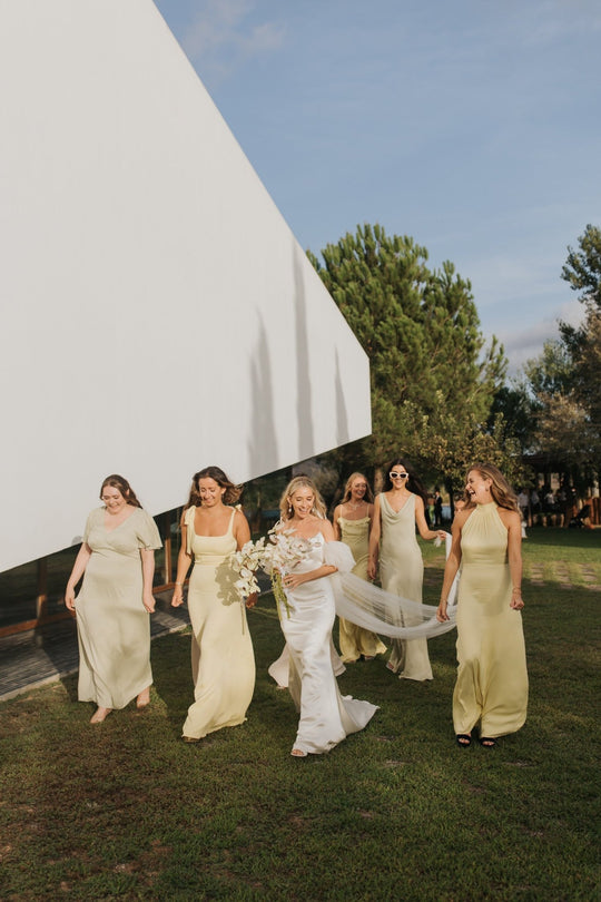 Tilly Satin High Neck Bridesmaid Dress - Yellow - Maids to Measure