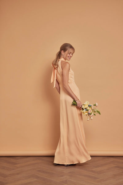 Tilly Satin High Neck - Peach - Maids to Measure